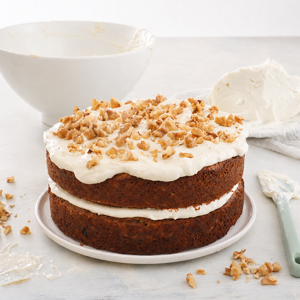 Grain-free carrot cake with yogurt frosting