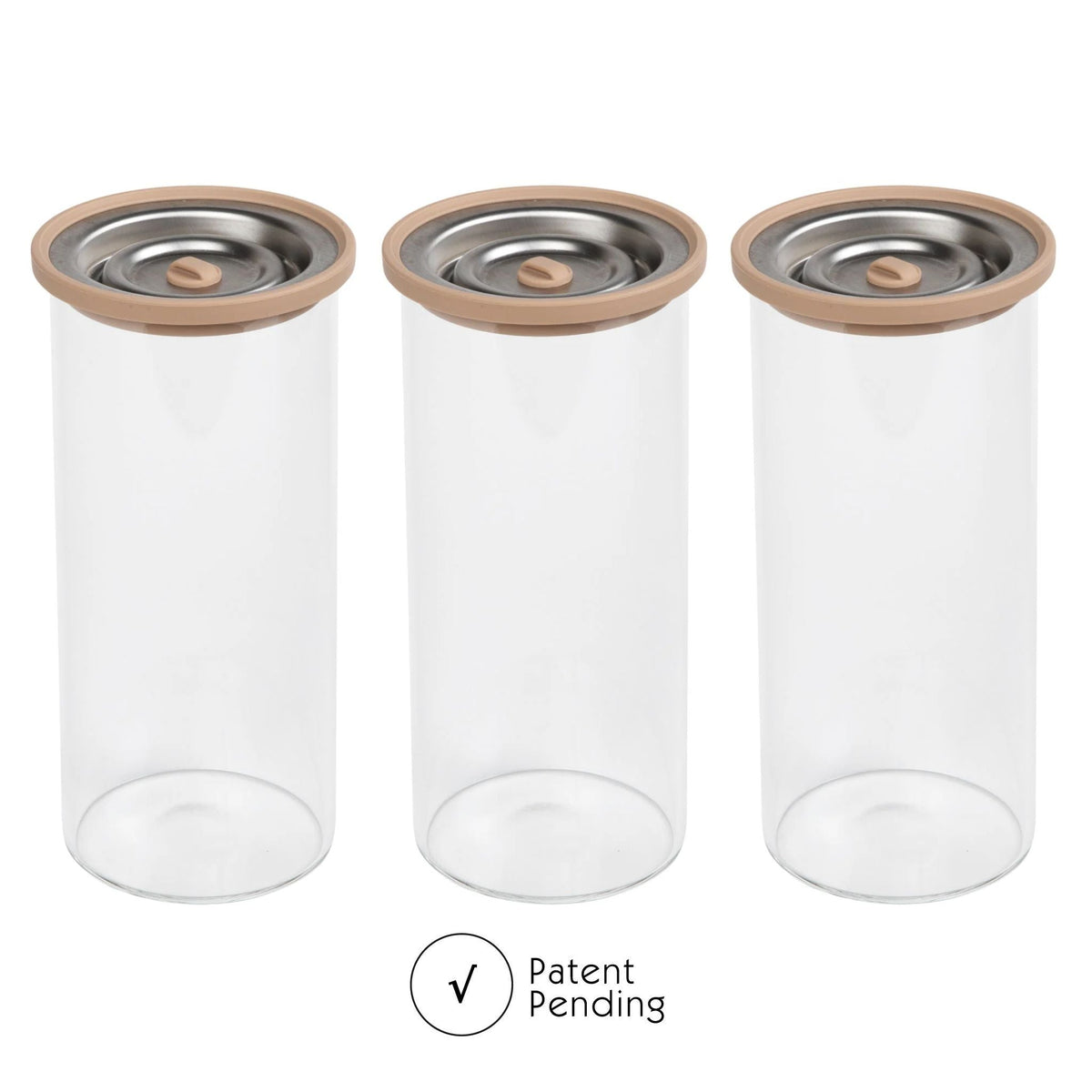 Juego de tres recipientes altos de vidrio Luvele para almacenar al vacío (1200 ml)